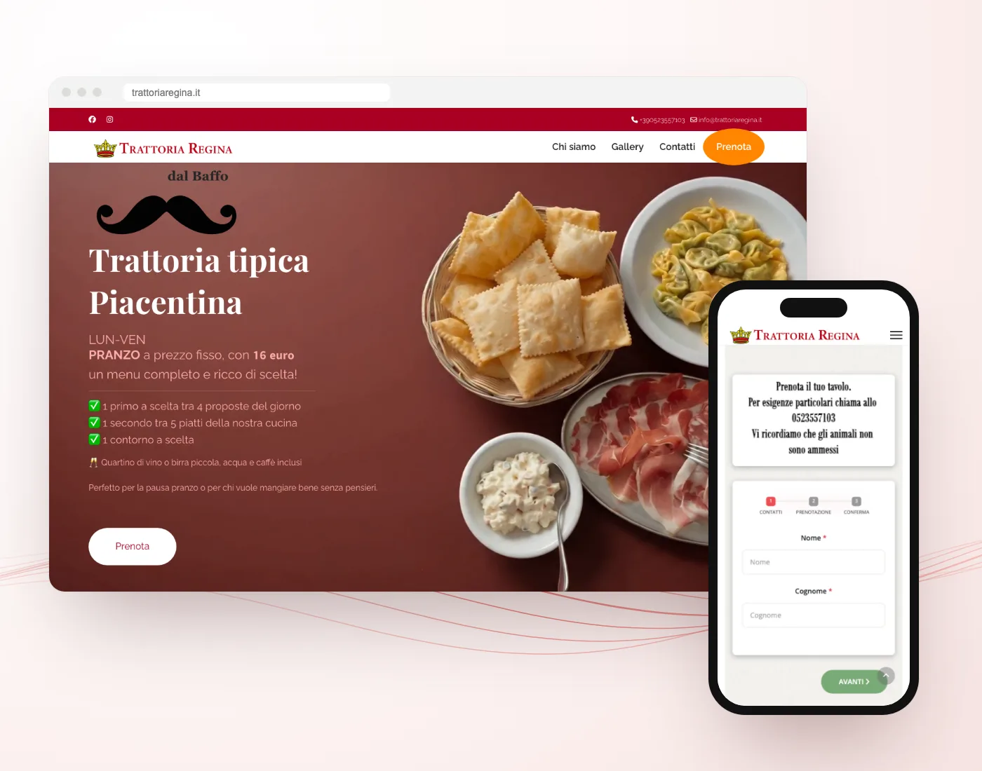 Il sito Trattoria Regina dal Baffo realizzato da GoticoWeb