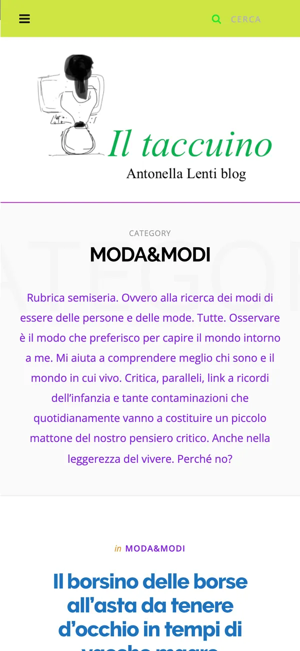 La rubrica Moda&Modi del blog vista dal telefono