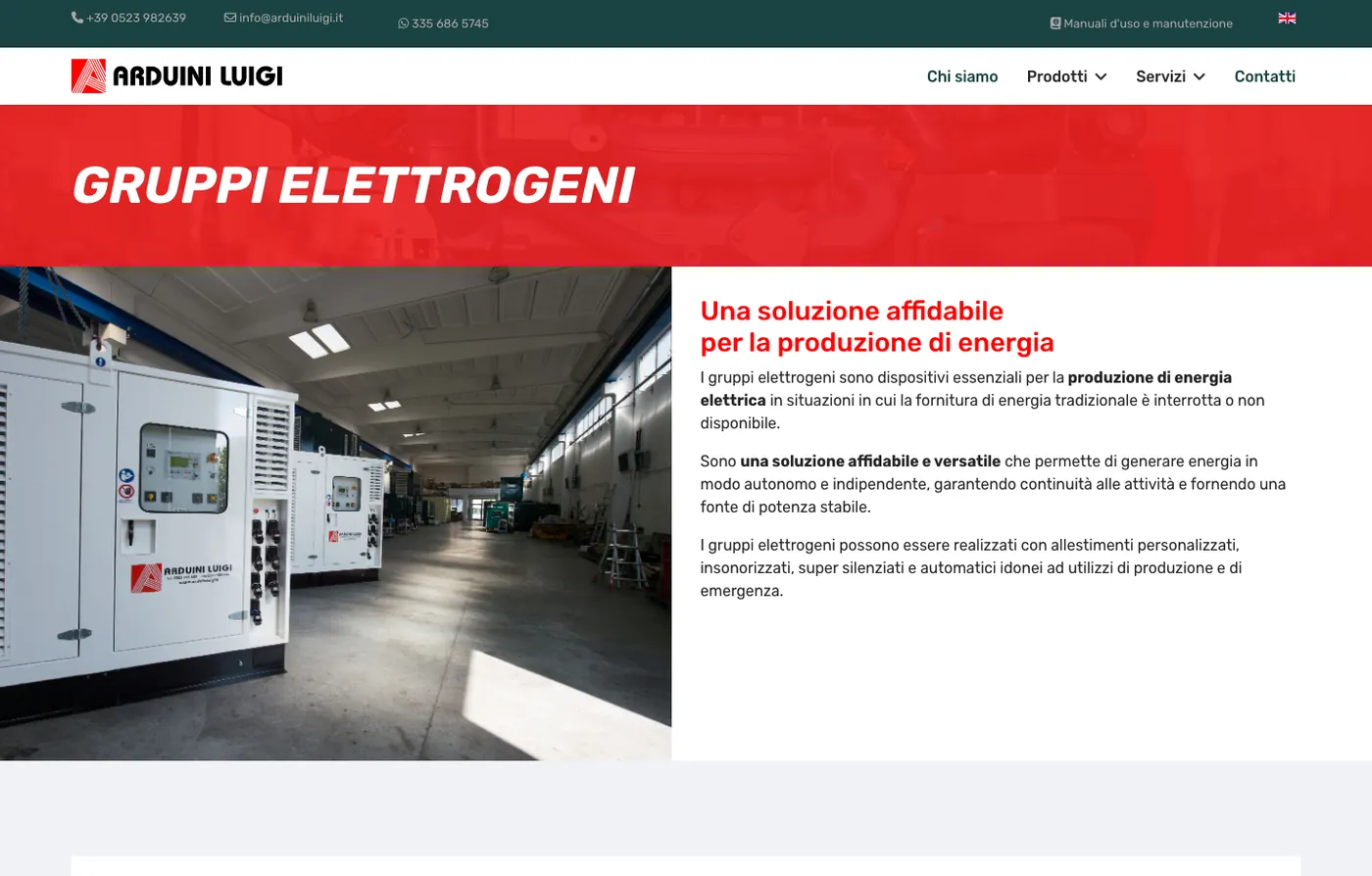 La pagina dei gruppi elettrogeni sul sito di Arduini Luigi