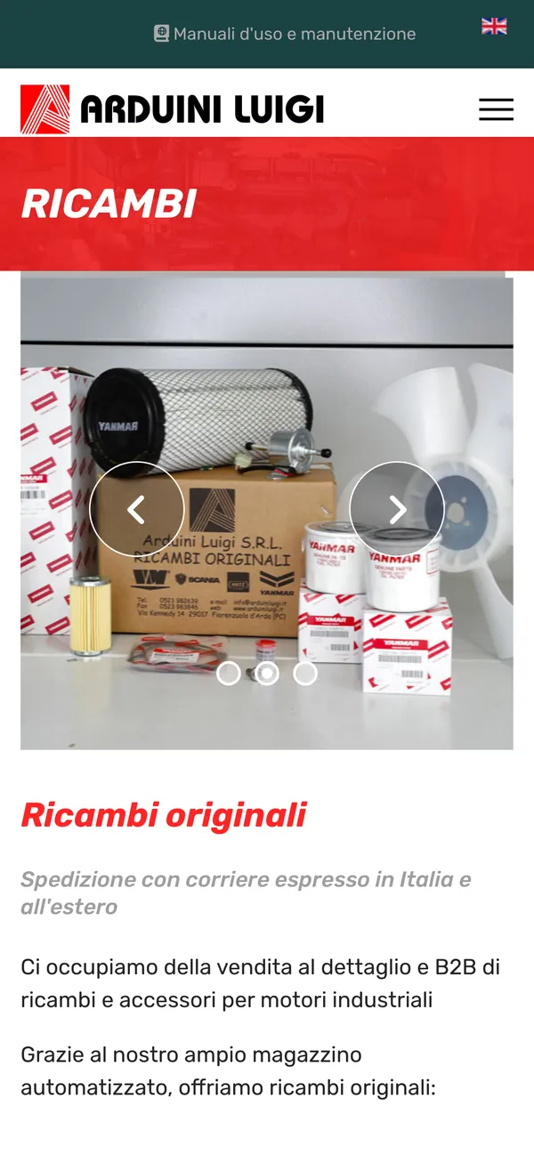 La pagina dei ricambi di Arduini Luigi vista dal telefono