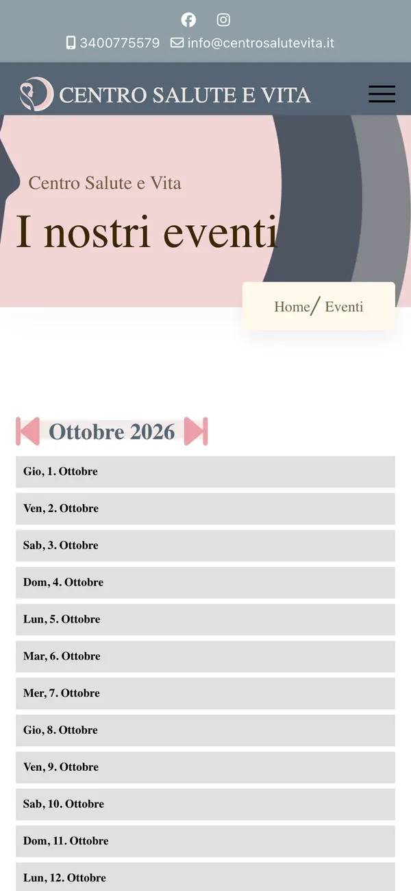 Il calendario degli eventi del Centro Salute e Vita visto dal telefono