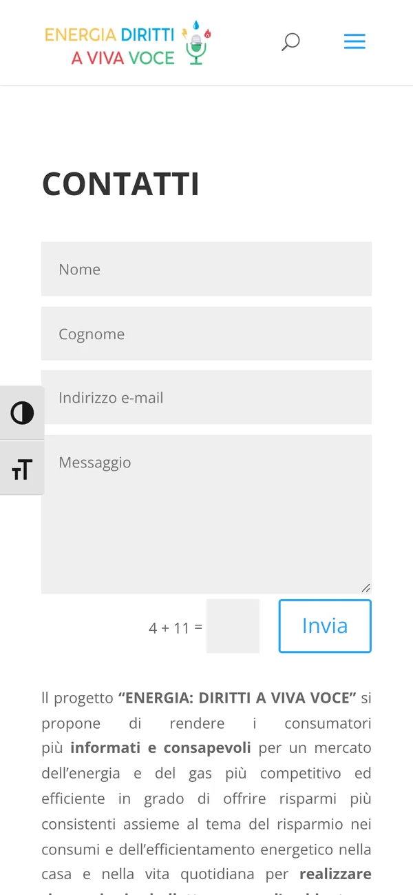 La pagina Chiedi aiuto del portale vista dal telefono