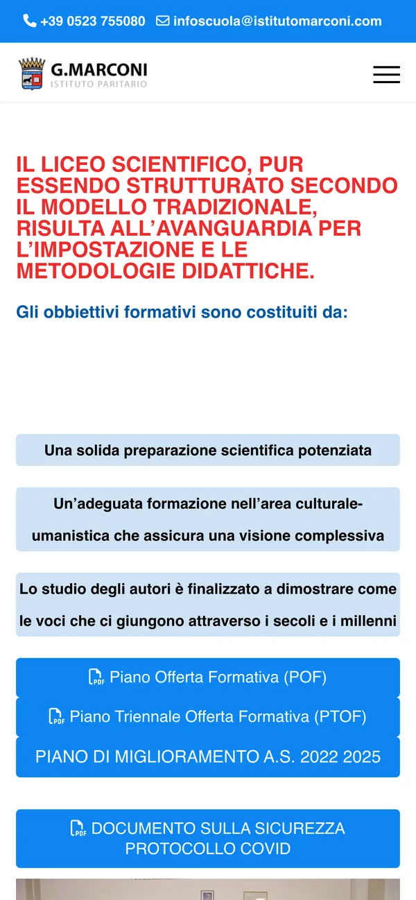 La pagina del liceo sportivo vista dal telefono