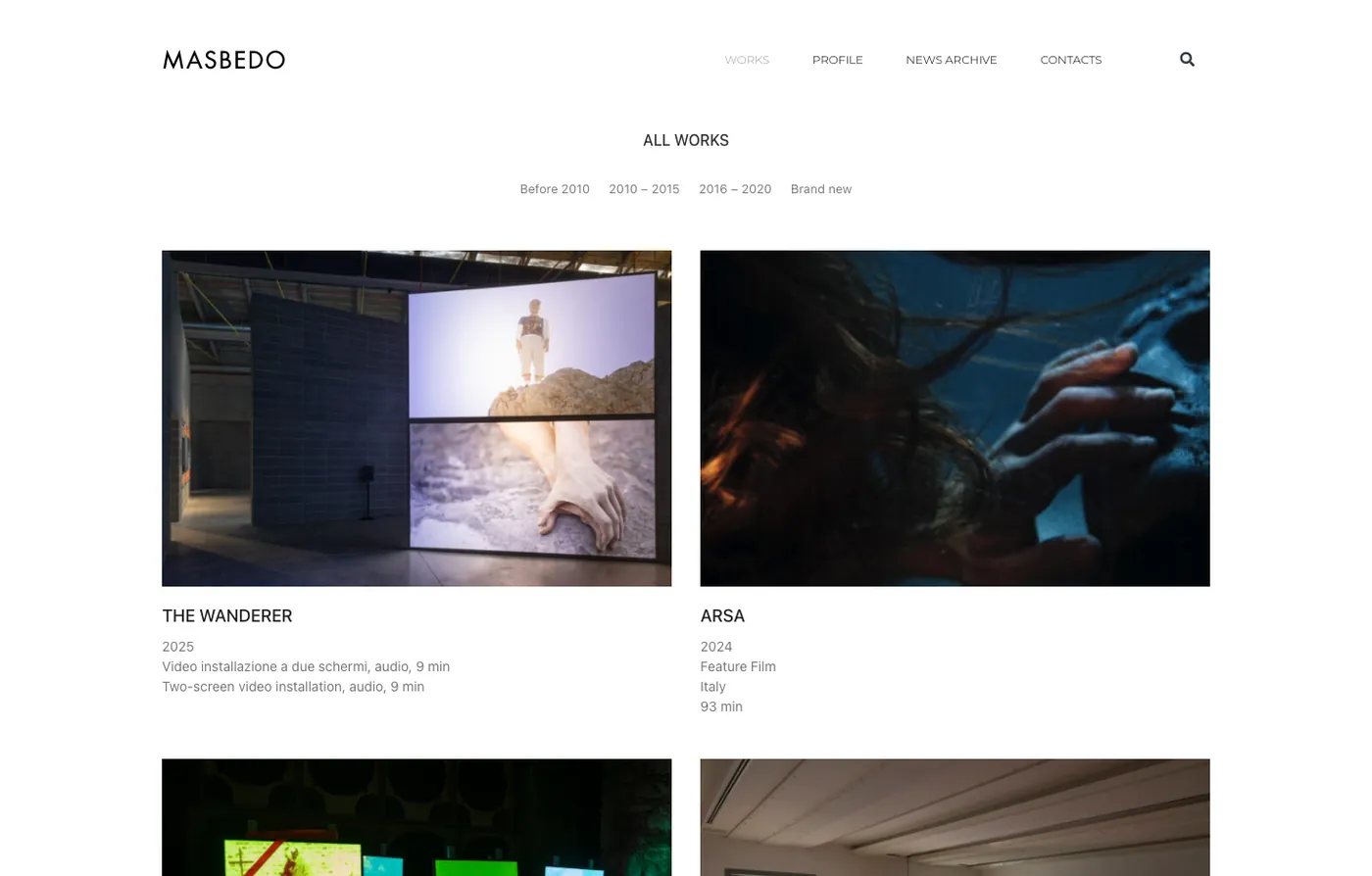 La sezione Works con le opere di MASBEDO