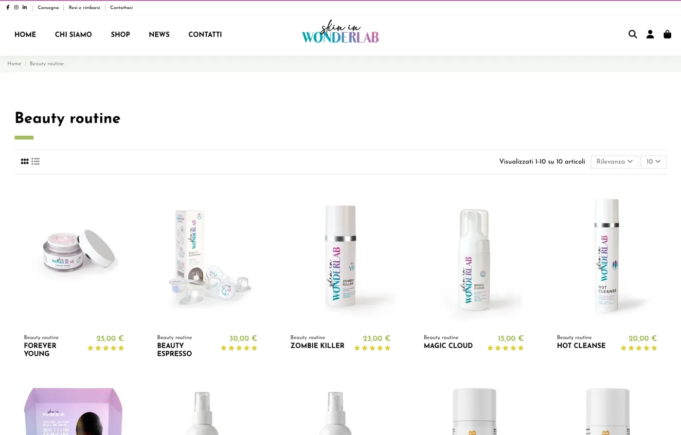 Il catalogo delle beauty routine di Skin in Wonderlab