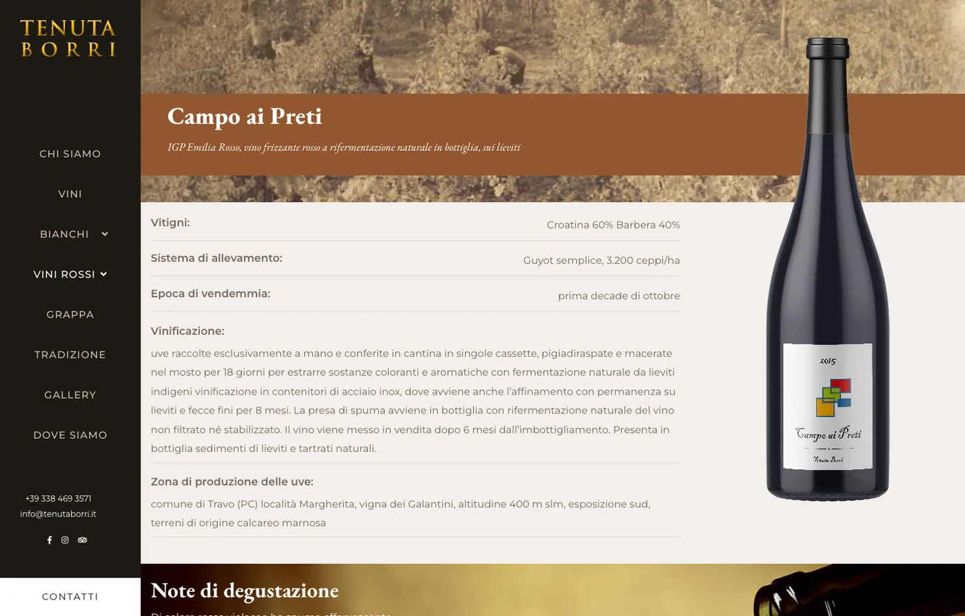 La scheda del vino rosso Campo ai Preti sul sito di Tenuta Borri