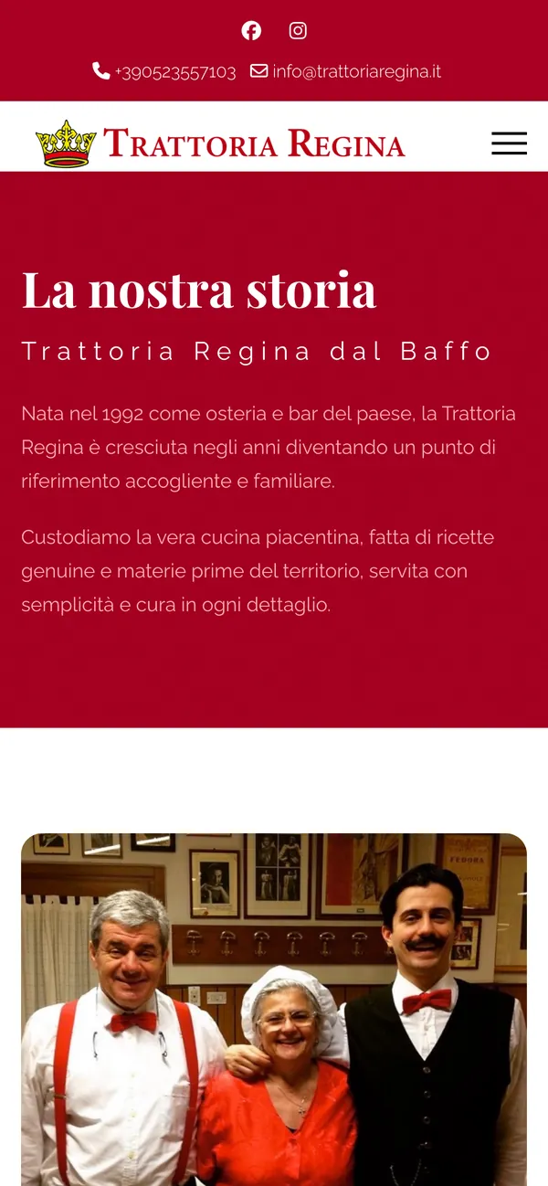 La pagina Chi siamo della Trattoria Regina vista dal telefono